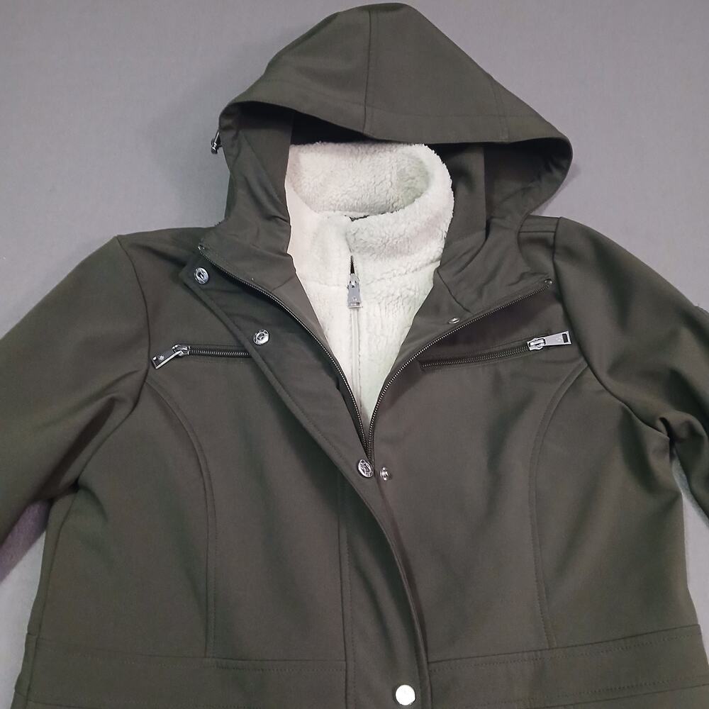 Lauren RALPH LAUREN Womens Small Jacket Olive Sherpa Trimmed COAT Hooded